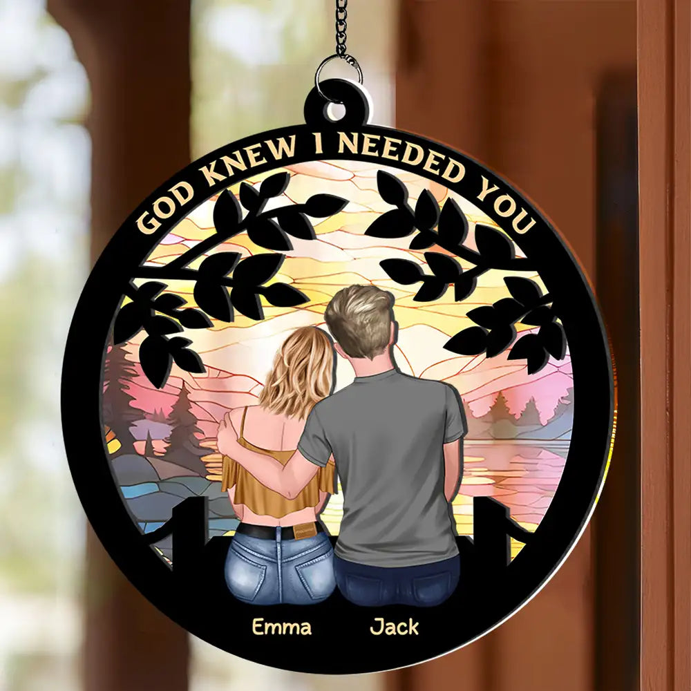 God Knew I Needed You Sunset Lake Wood and Acrylic Layered Ornament – Romantic Gift for Couples