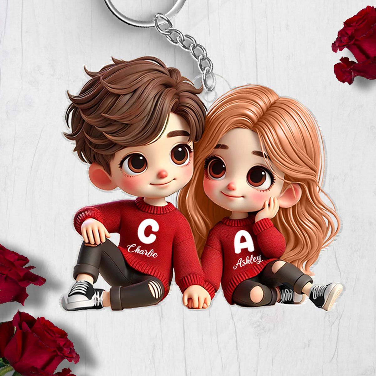Personalized Cartoon Couple Acrylic Keychain, Creative Keepsake Gift for Anniversaries