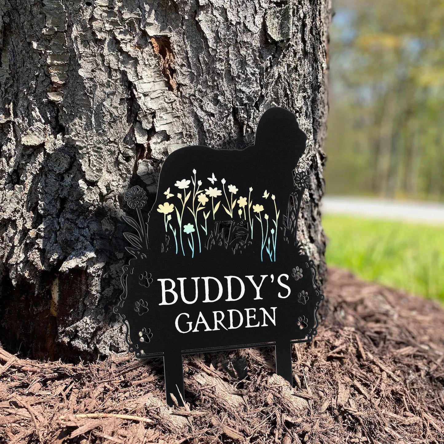 Personalized Dog Memorial Metal Garden Stake with Forever Loved Quote, Floral Silhouette Yard Decor, Unique Gift for Pet Owners