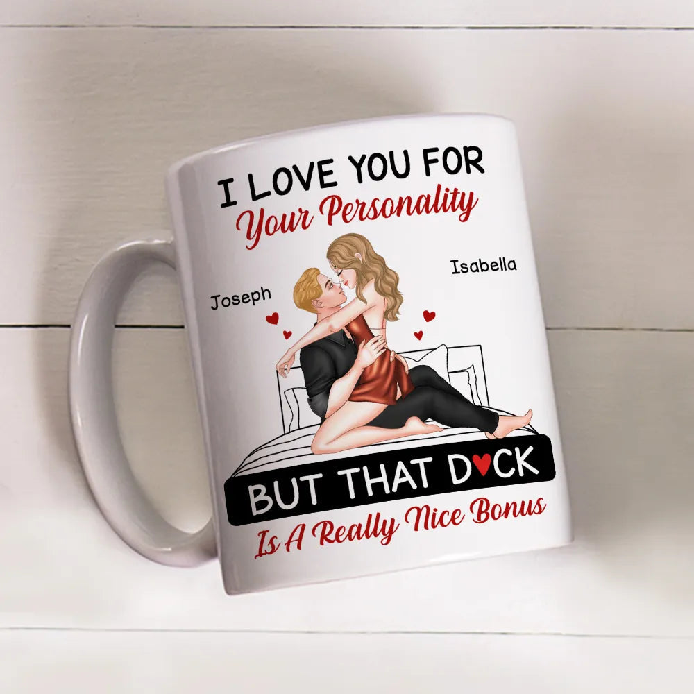 Personalized White Ceramic Mug for Couples with Hugging Bed Scene – Fun Romantic Coffee Gift, A Really Nice Bonus Surprise