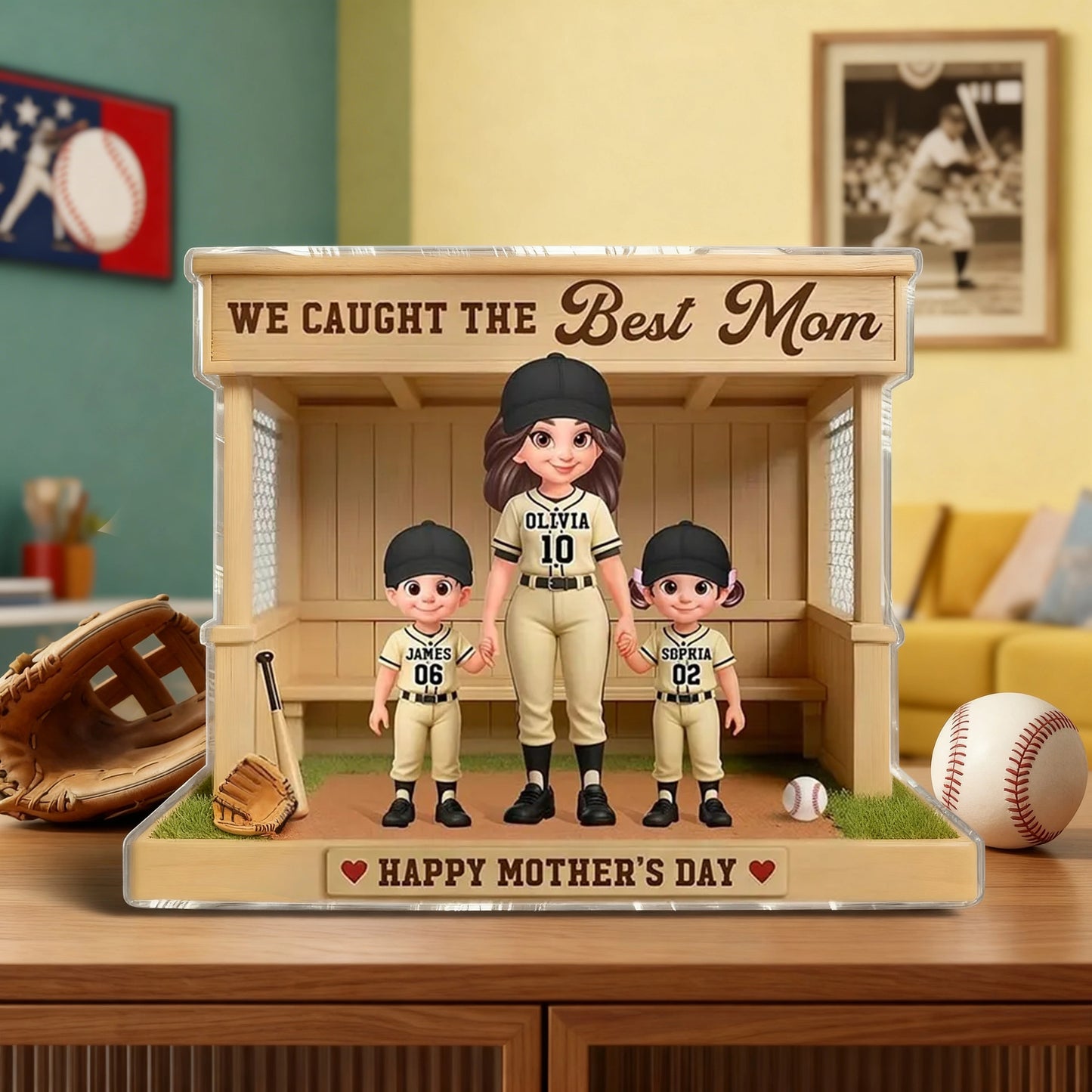 Personalized Shaped Acrylic Block Plaque, Best Mom Baseball Dugout Scene, Unique Mother's Day Gift for a Baseball Mom