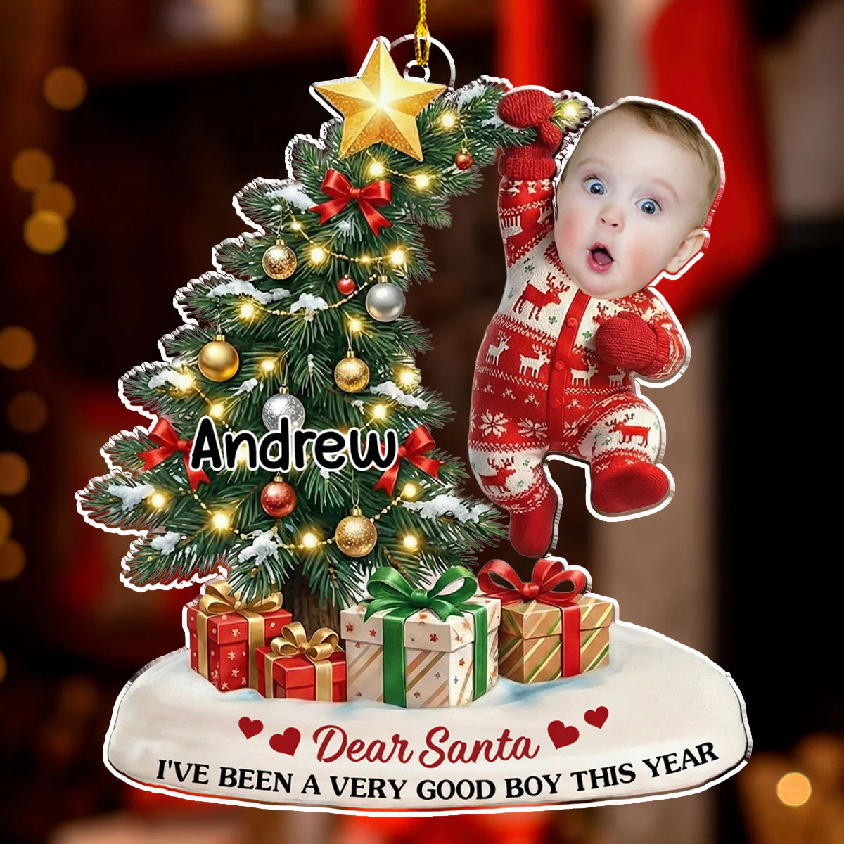 Personalized Acrylic Ornament with Baby Photo Hanging on Christmas Tree, Cute Custom Keepsake & Unique Holiday Gift for Families