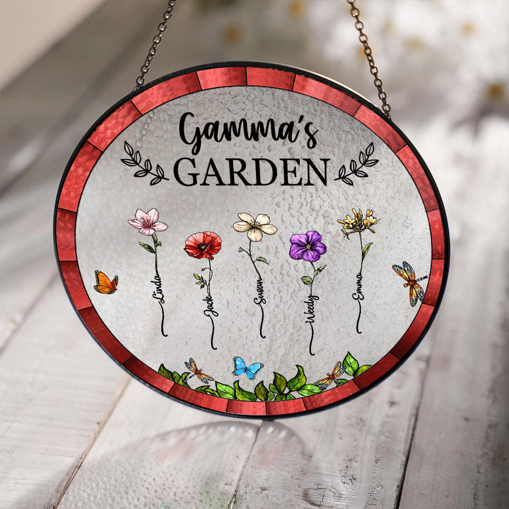 Custom Grandma’s Garden Suncatcher Ornament – Personalized Floral Gift with Family Names – Thoughtful Gift for Grandmother, Birthday & Mother’s Day