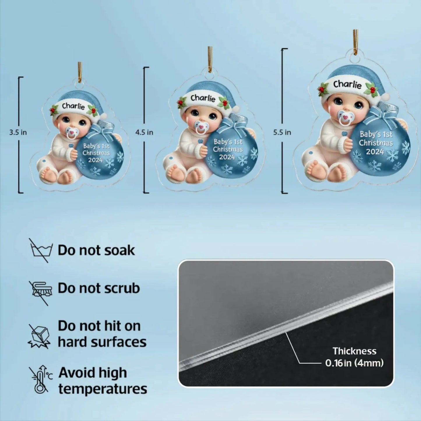 Personalized Acrylic Ornament for Baby's First Christmas – Cute Blue Baby Design, Festive Keepsake, Unique Gift for New Parents
