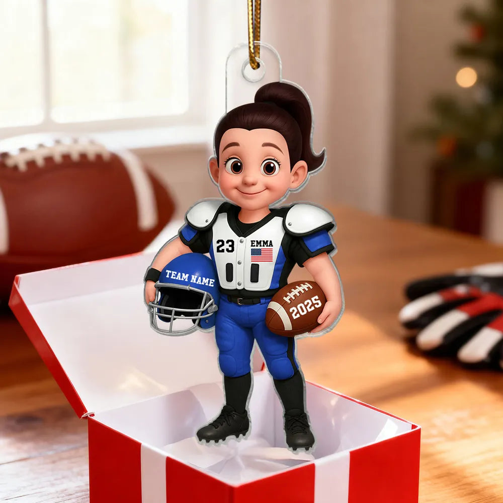 Acrylic Ornament - Personalized American Football Player for Christmas Tree, Cute Decor, Unique Gift for Kids & Sports Fans