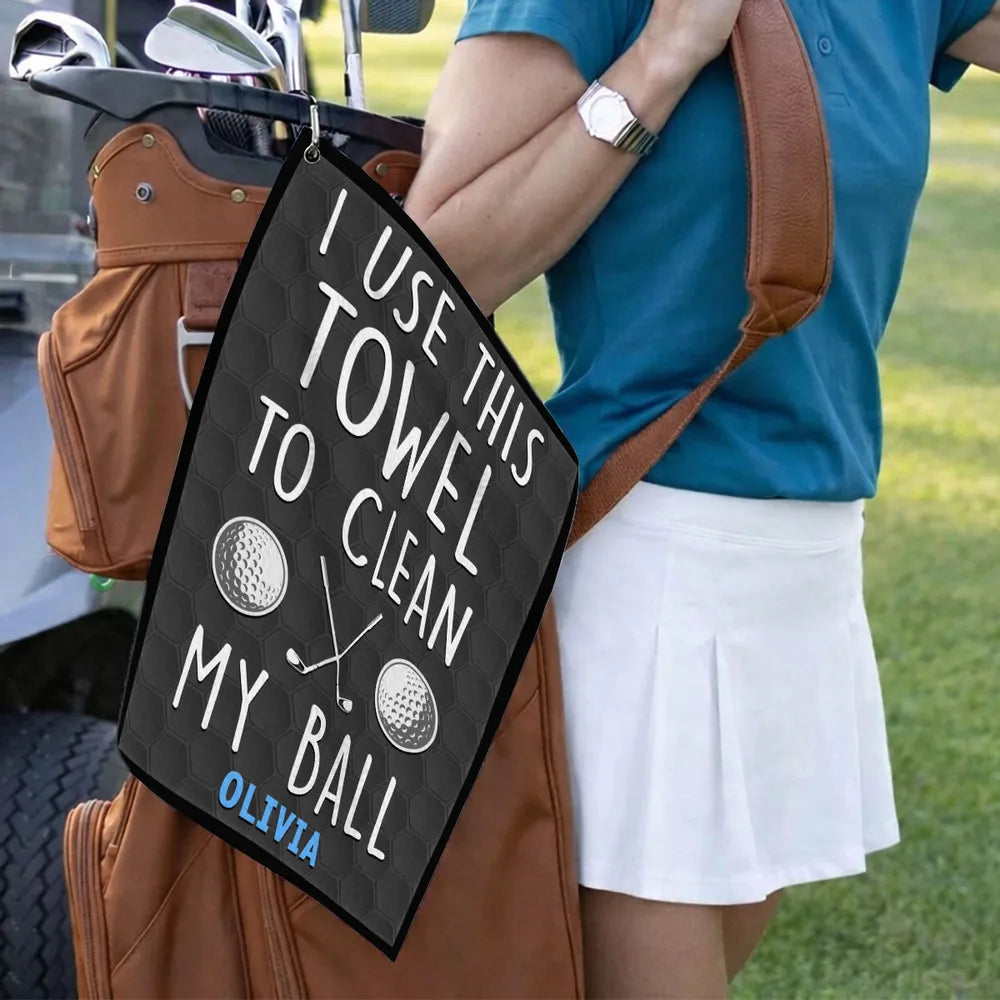 Personalized Waffle Weave Golf Towel Funny 'I Use This Towel To Clean My Ball' Unique Gift for Golfers