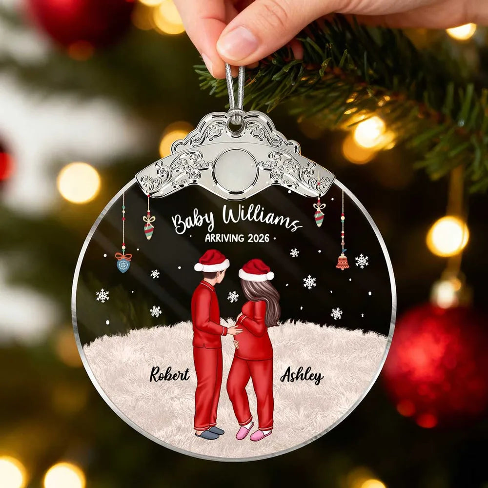 Personalized Silver Capped Glass Ornament for Expecting Parents with Pets, Cozy Christmas Keepsake, Unique Family Gift