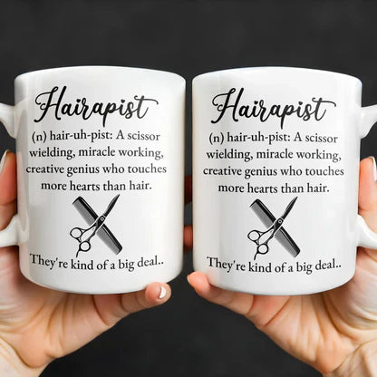 Personalized Hairapist Definition Ceramic Mug, Funny Scissor & Comb Coffee Cup, Unique Gift for Hairstylists