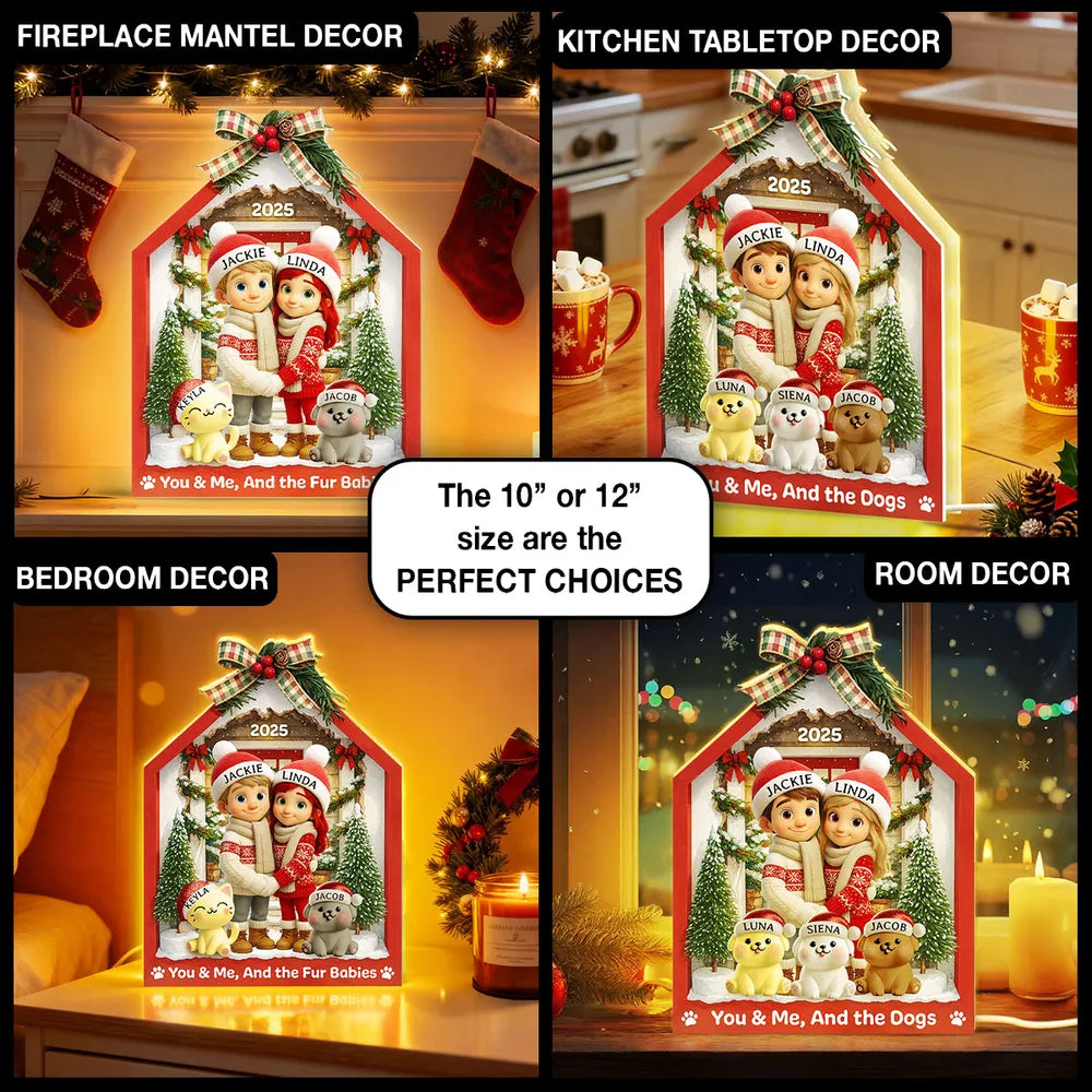 Acrylic Light Box with Couple & Pets Scene | Cozy Winter Holiday Decor, Perfect Gift for Lovers or Families