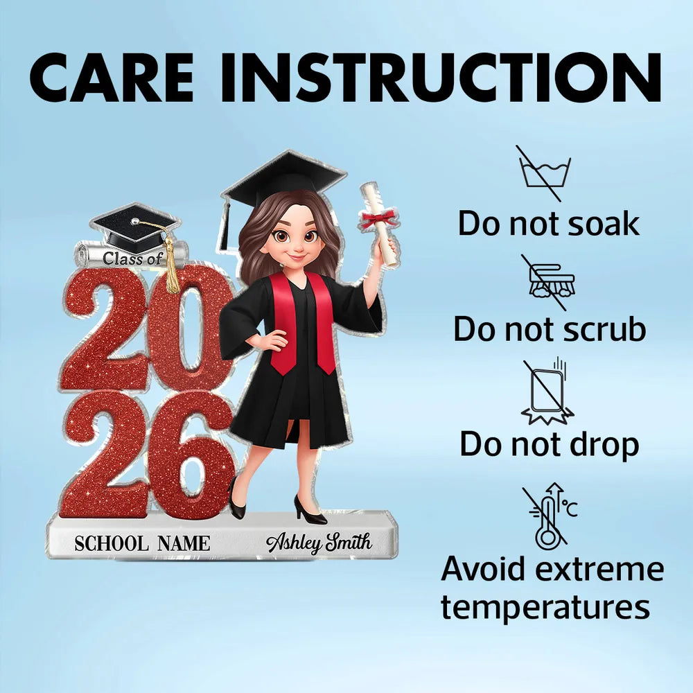 Personalized Shaped Acrylic Block Plaque Graduation Decor, Cute Cartoon Grad Holding Diploma, Unique Gift