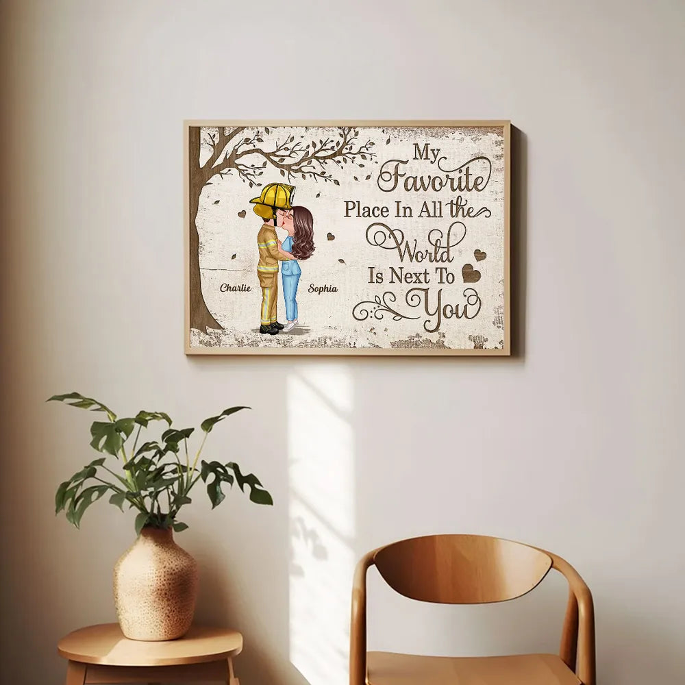Favorite Place In The World Couple Kissing Poster, Romantic Personalized Wall Art, Unique Gift for Him or Her