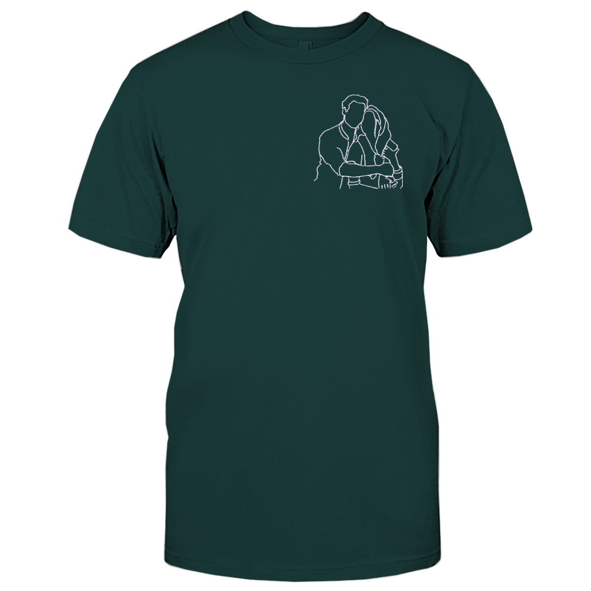 Custom Line Art - Personalized Couple Embroidered T-shirt
