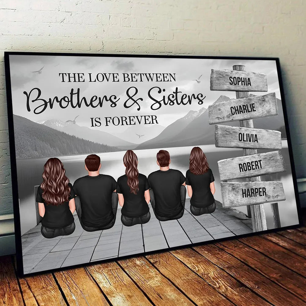 Brothers & Sisters Forever Linked Together Sign Posts Personalized Poster or Keychain or Plaque or Ornament, Home Decoration, Gift For Siblings