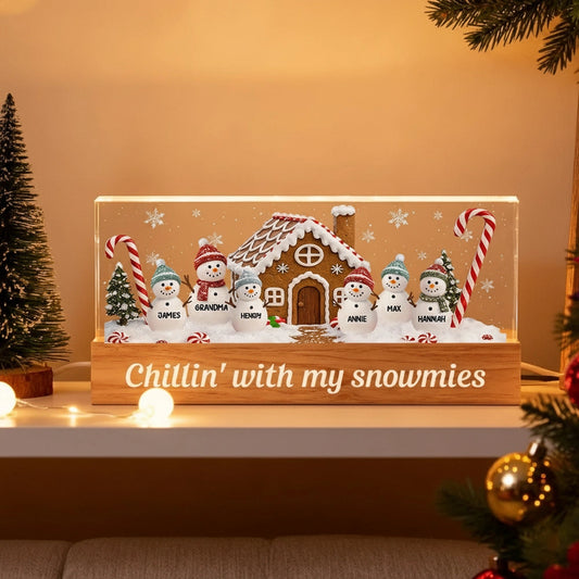 LED Light Plaque, Personalized Grandma's Little Snowmen Gingerbread House, Warm Christmas Glow, Unique Gift for Grandma
