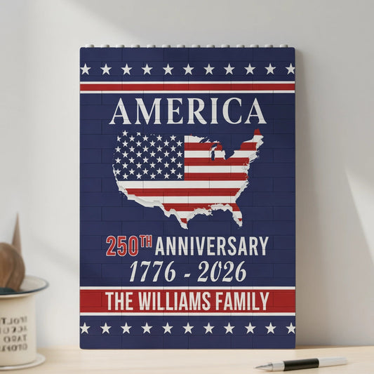 Custom Patriotic PVC Building Brick Puzzle for America 250th Anniversary, USA Flag Map Design, Meaningful Family Gift