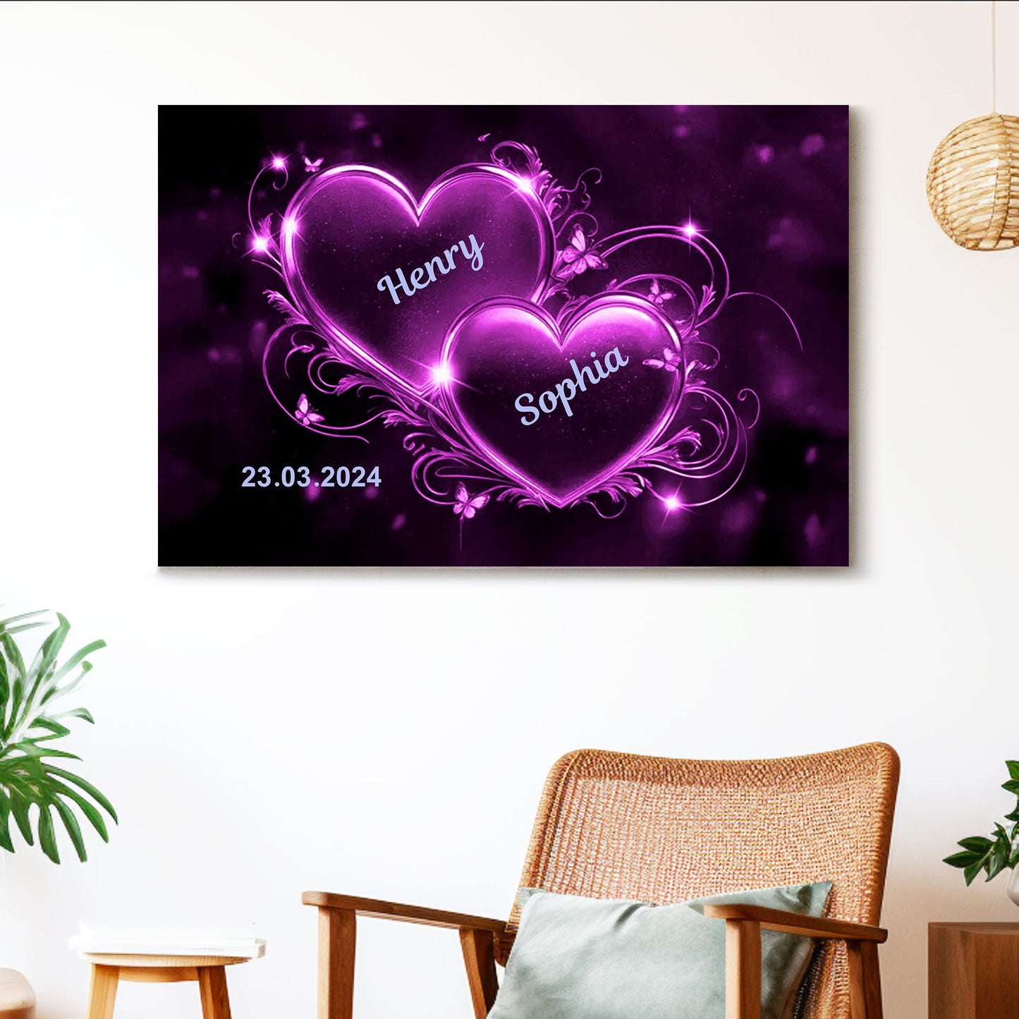 Romantic Double Heart Neon Poster or Canvas - Personalized Valentine’s Day Gift for Couples, Bedroom Decor