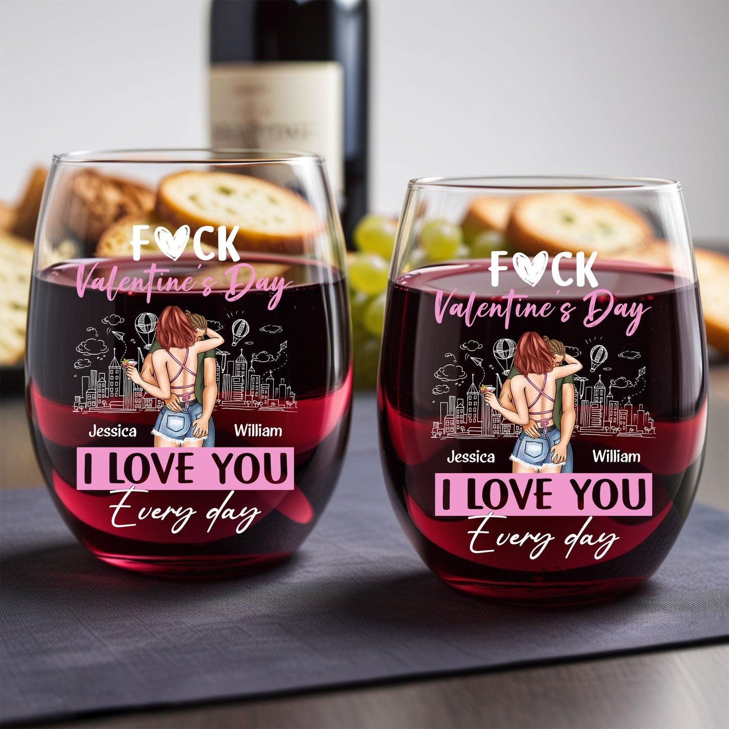 Personalized Valentine's Day Wine Glass - "I Love You Every Day" Romantic Gift for Couples