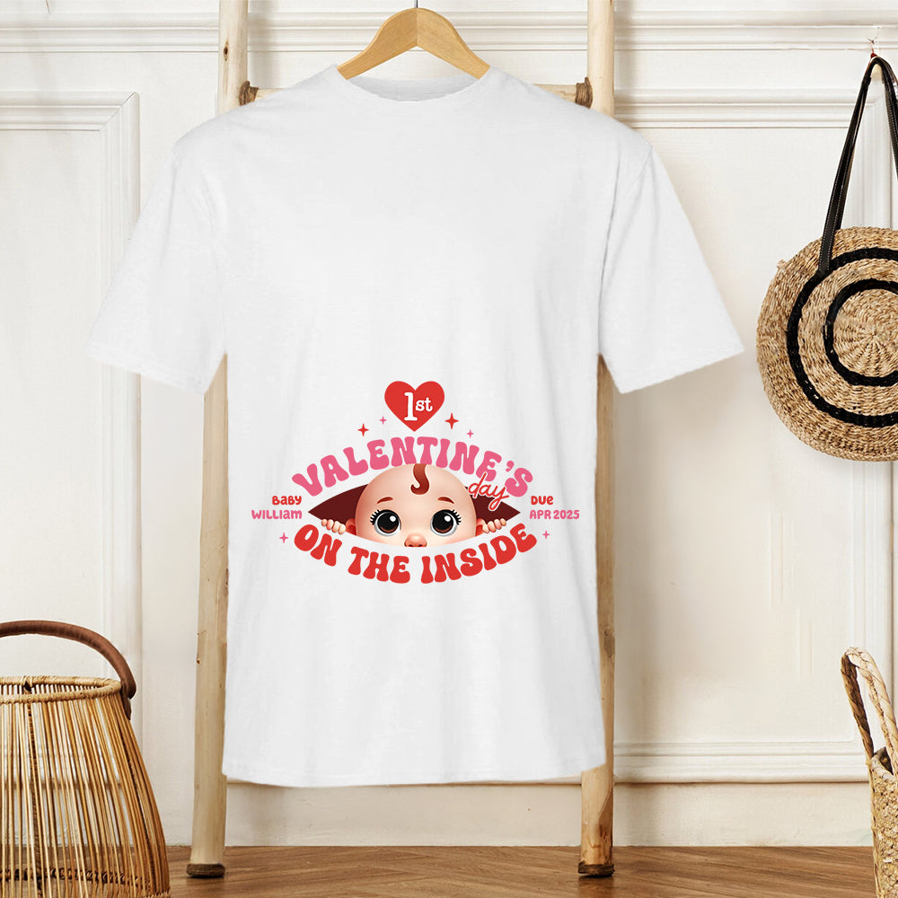 Valentine’s Day Maternity Shirt – Customizable “Baby Is Coming” Classic Tee & Women’s Tee for Expecting Moms