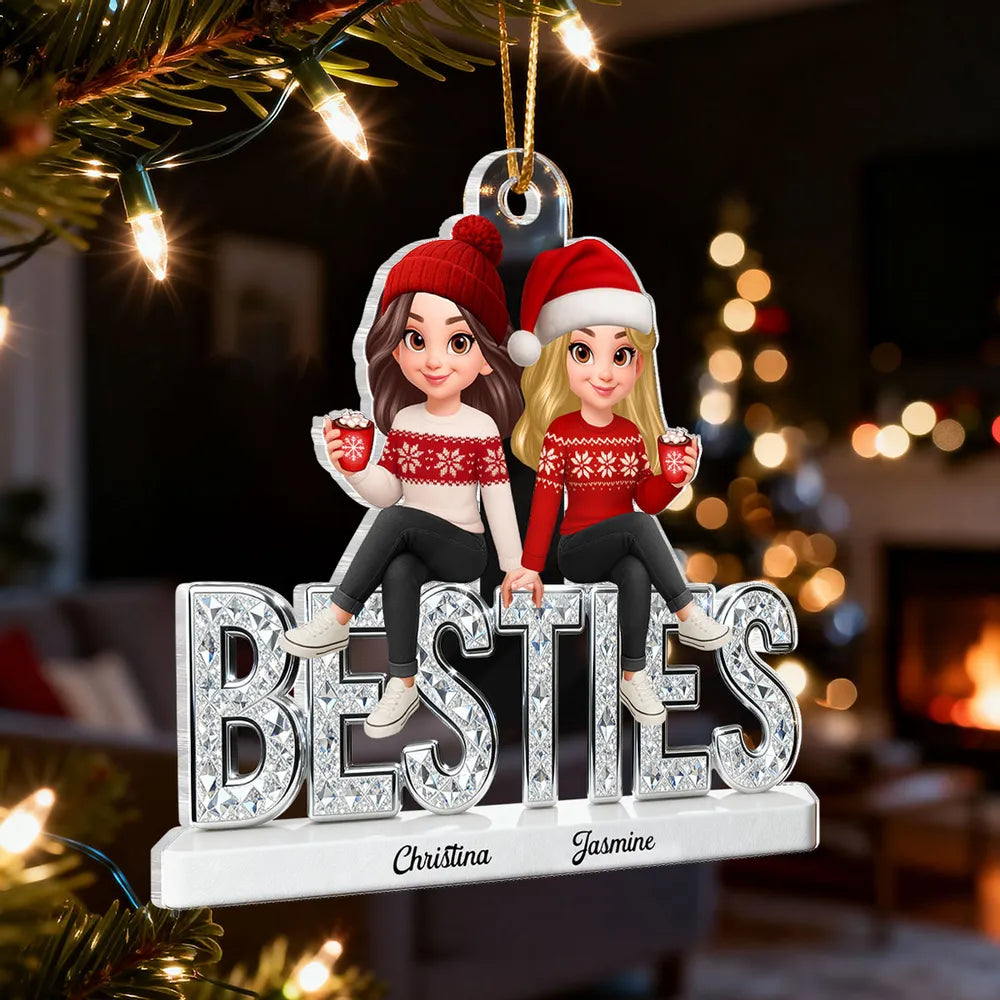 Personalized Acrylic Ornament for Best Friends with Cute Winter Characters, Festive Christmas Decor & Unique Gift