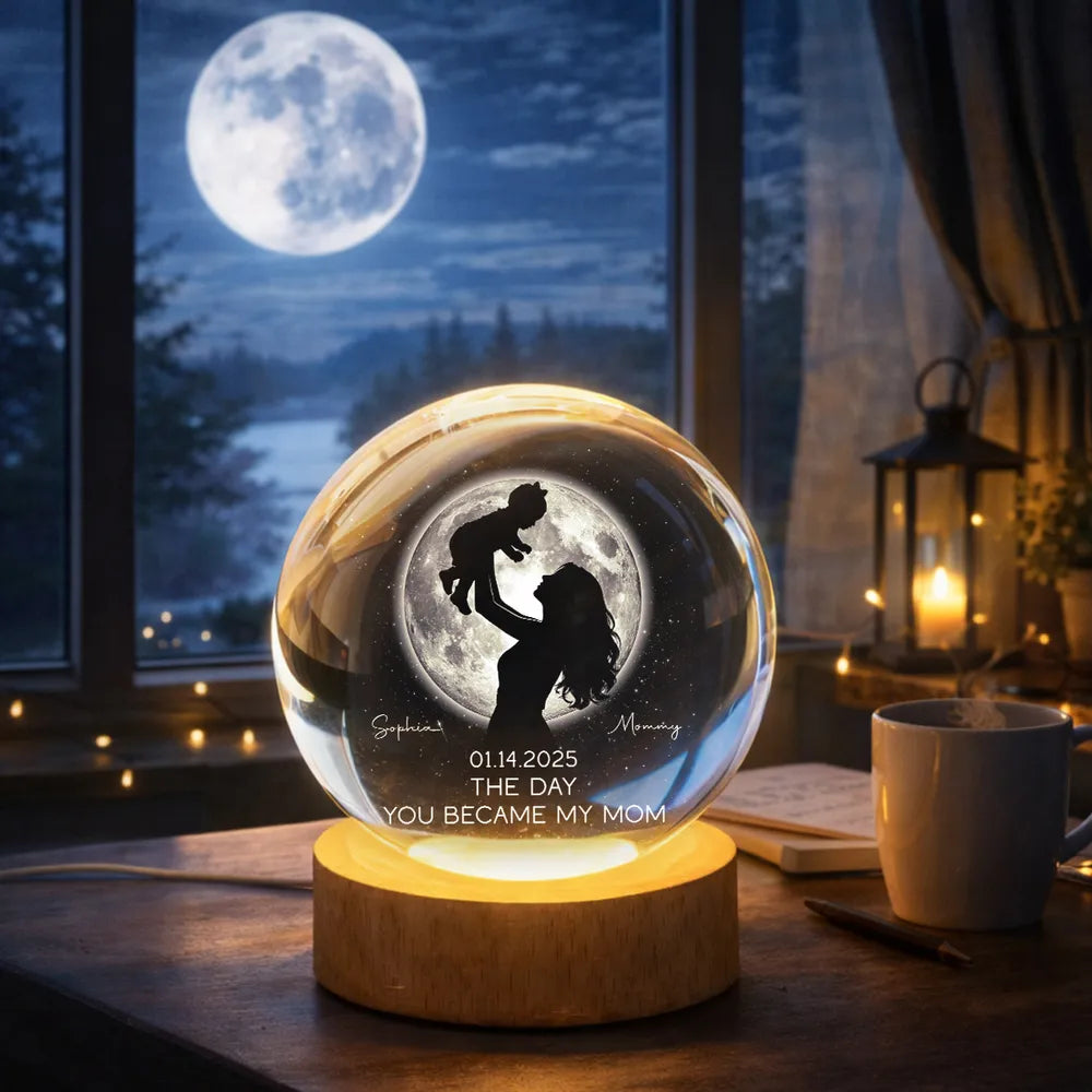 Personalized Globe Lamp with Mom Lifting Child Silhouette and Moon Glow, Unique Mother's Day Gift for Mom