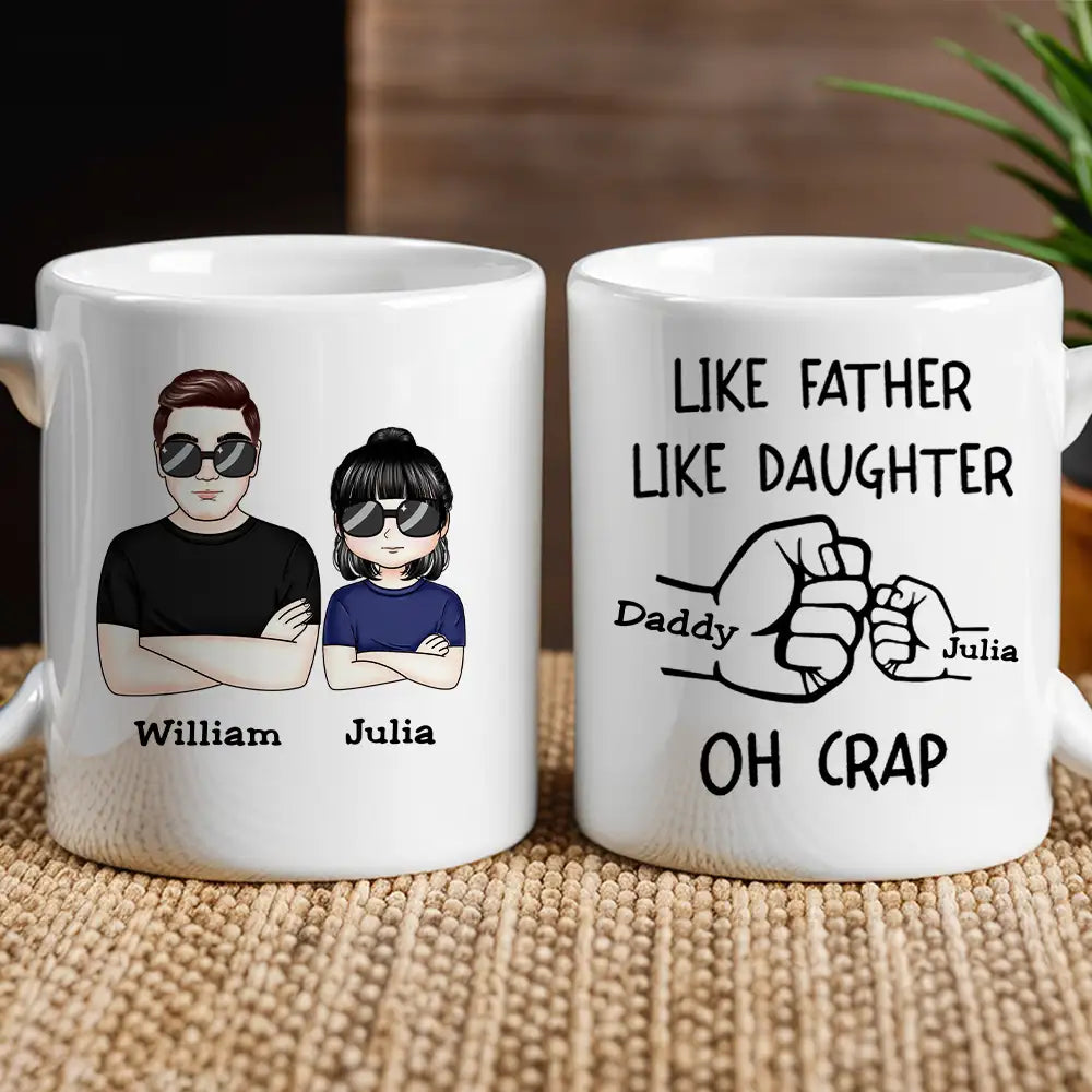 “OH CRAP!” Fist-Bump Duo – White Ceramic Mug, Custom Fist-Bump Cup, Creative Father’s Day Gift from Daughter