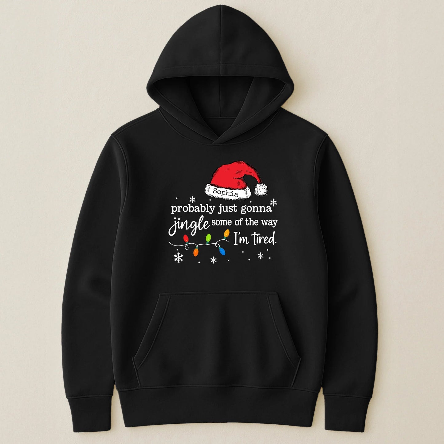 Custom Name Classic Tee with Santa Hat and Lights, Hilarious Christmas Shirt for Parties, A Unique Relaxed Holiday Gift