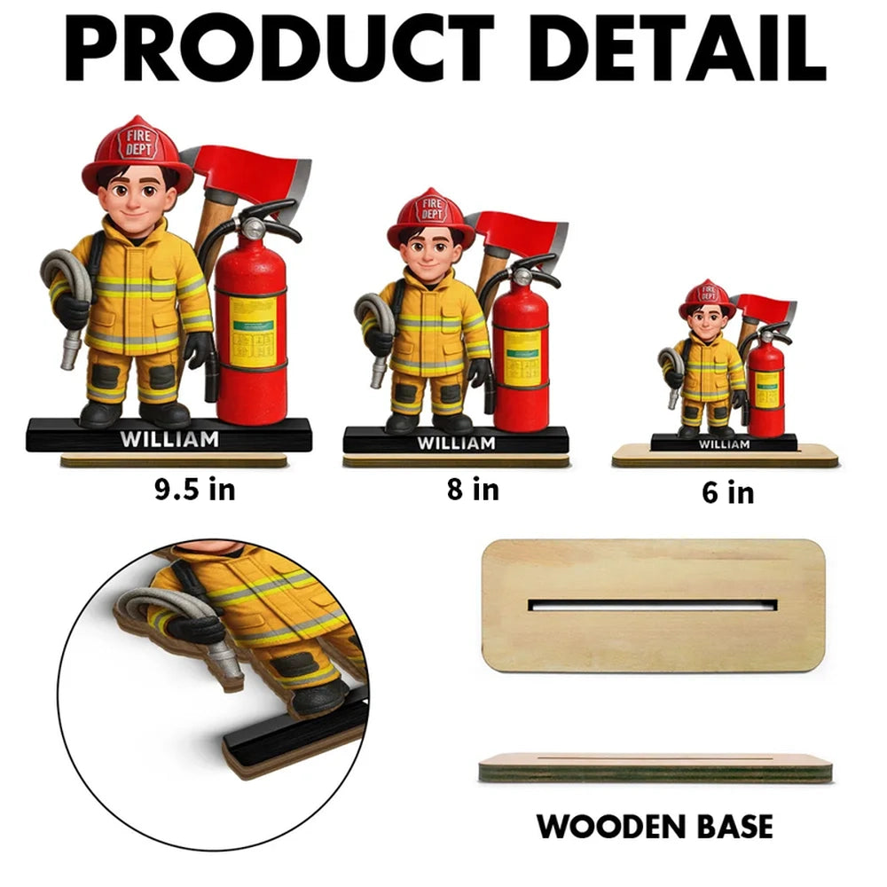 Personalized Firefighter 2-Layer Wooden Plaque with Fire Axe and Extinguisher Desk Decor Unique Gift for Firefighters