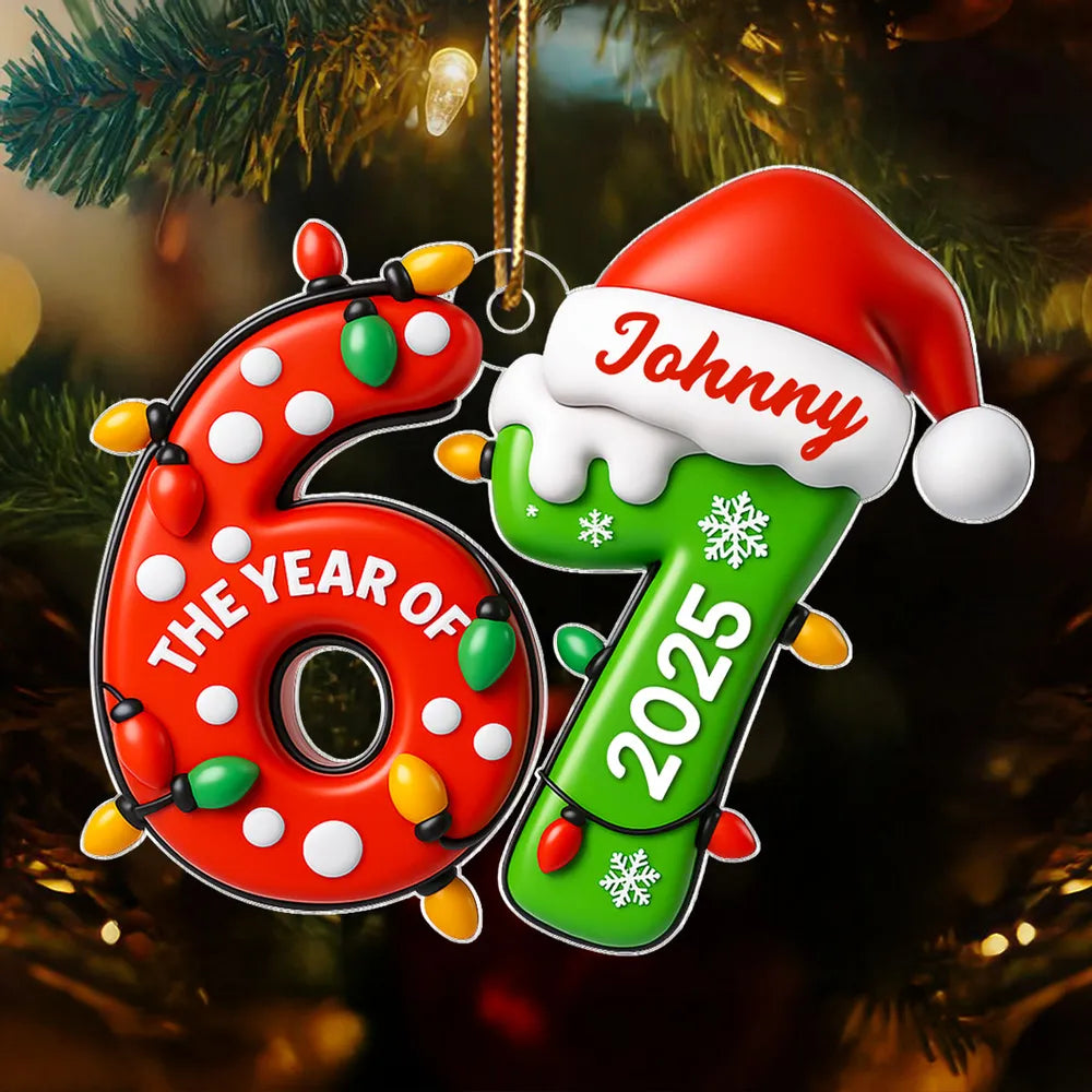 Custom Six Seven Acrylic Ornament for Christmas, Festive Santa Hat Design for Grandkids & Gen Alpha, Cute Keepsake Gift for Holiday Celebration