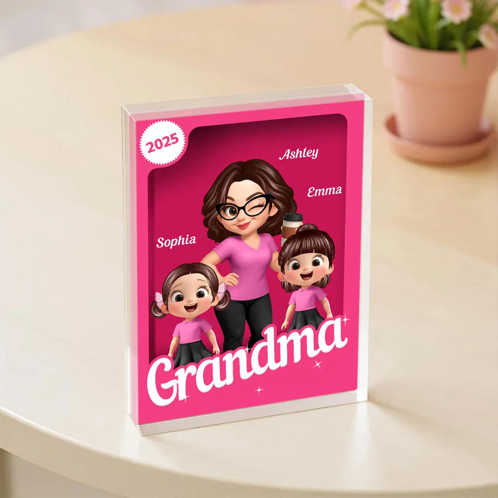 Rectangle Acrylic Block Plaque for Grandma, Custom Cartoon Design, Smooth Texture, Clear and Heartwarming Gift