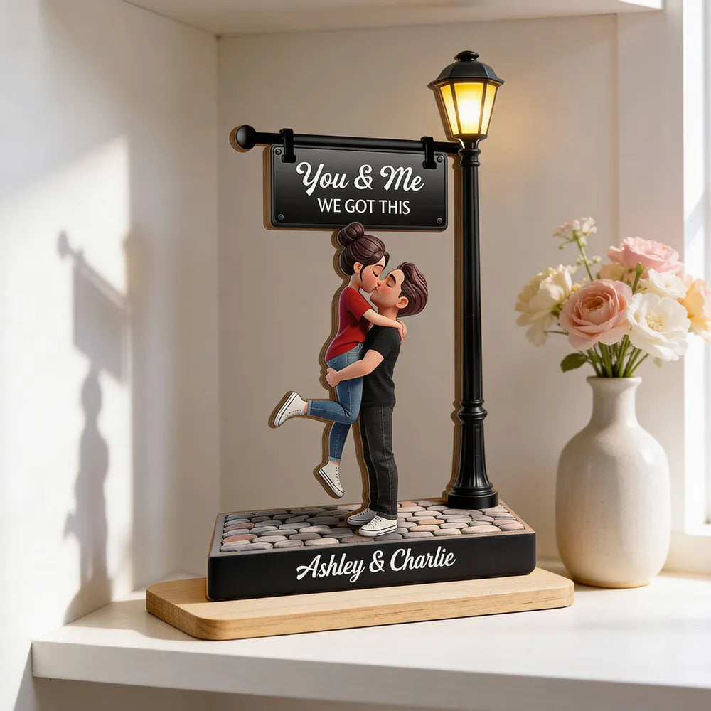 Personalized 2-Layer Wooden Plaque Couple Kissing Under Street Lamp You & Me We Got This Unique Gift For Him Or Her